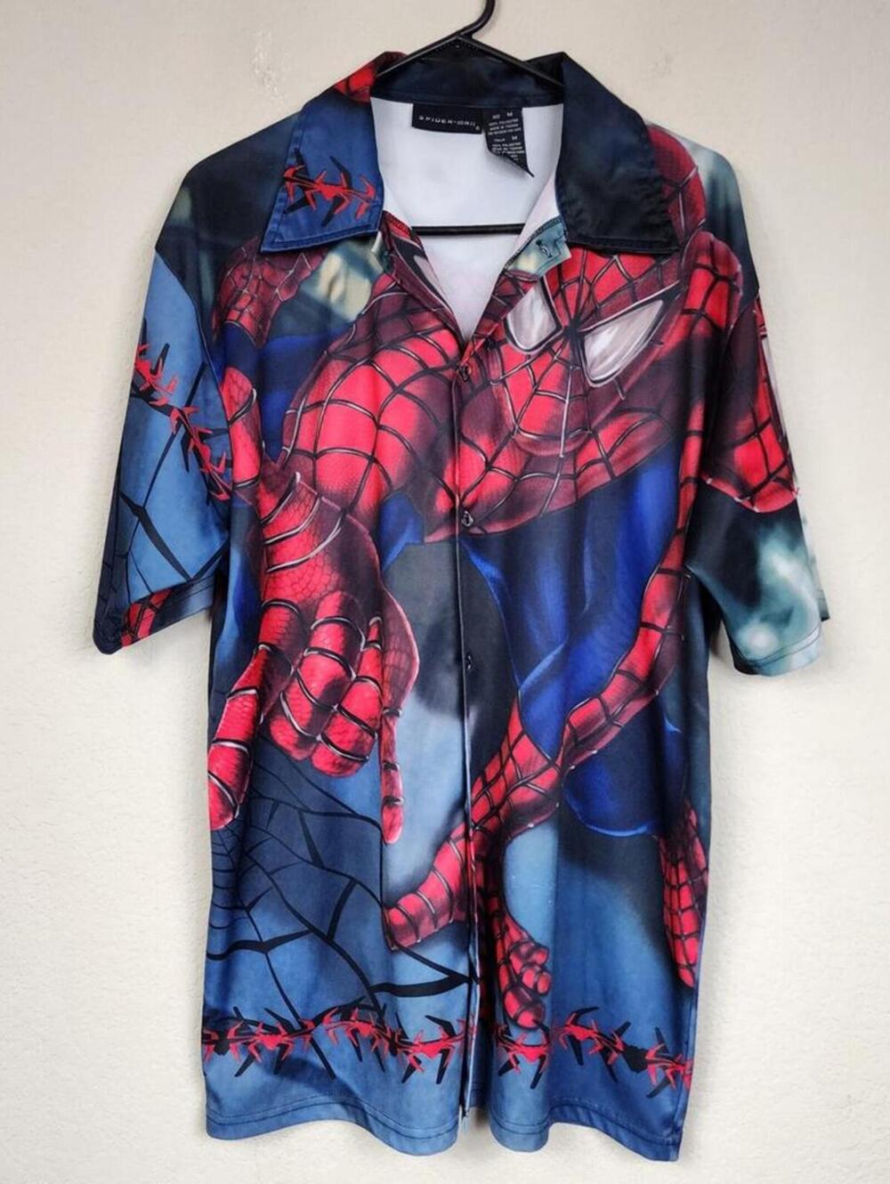 2002 Vintage Spiderman Medium Button Down Shirt